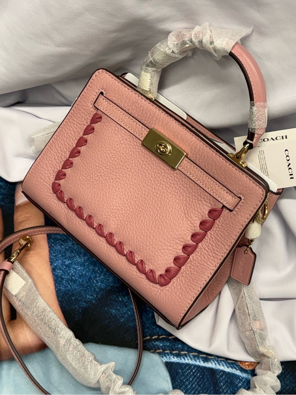 (new+tag) Coach Mini Lane Top Handle Pink Leather Top-Handle Satchel Whipstitch